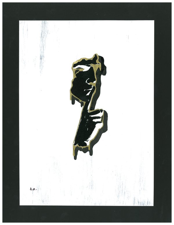 black and gold whisper on white