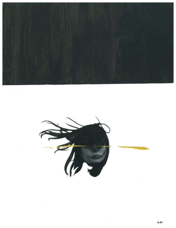 head with gold line under black